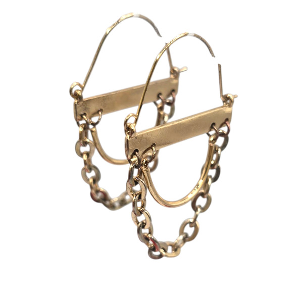 Earrings Gold Tone Chain Dangle Hoop Modern Geometric Drop Boho SKU2408 - Picture 1 of 6